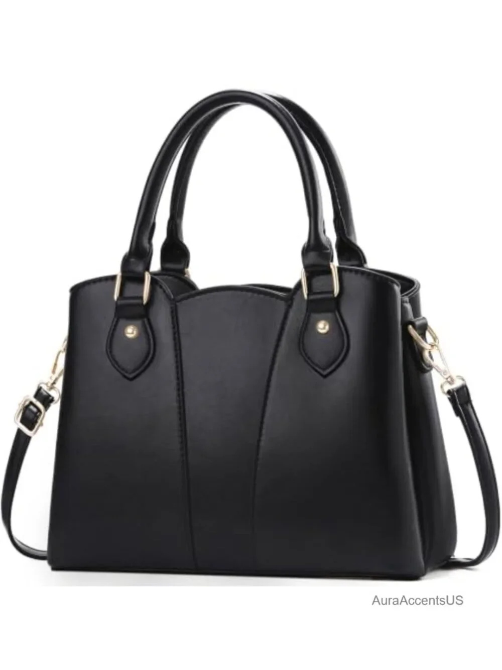 Vegan Leather Satchel Crossbody Purse Zipper Top Handle Tote with Strap